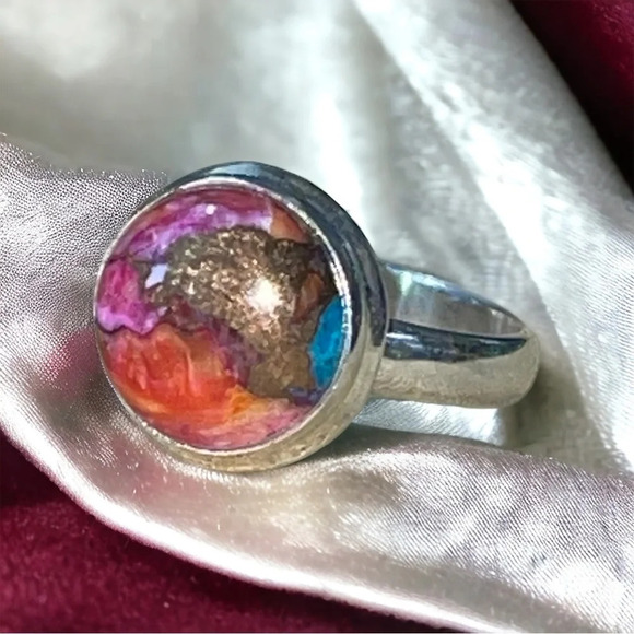 Sterling Silver Spiny Oyster Mojave Turquoise Ring (8.5) - Picture 6 of 9